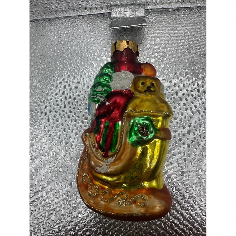 Vintage Blown Glass Santa With Toys Ornament‎ Gold Sack Mid Century Christmas